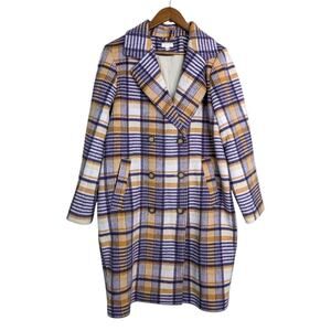 NWOT Garnet Hill Wool Blend Overcoat Small Plaid Peacoat Academia Classic
